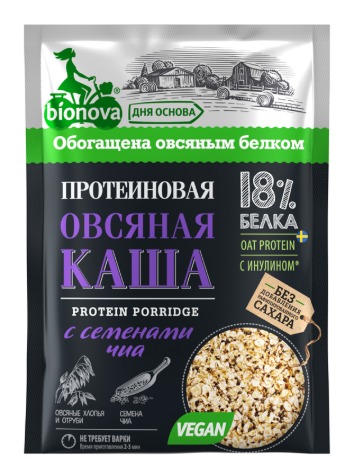 Протеиновая каша быстрого приготовления «Bionova®» «Овсяная с семенами чиа» 40гр 1кор/1шб/14шт