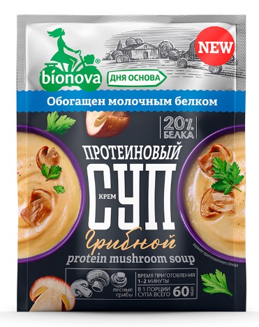 Протеиновый крем-суп быстрого приготовления «Bionova®» грибной 20гр 1кор/1шб/14шт