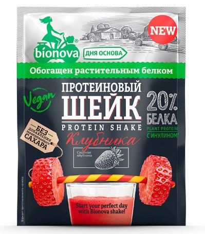 Протеиновый шейк «Bionova®» с клубникой 25гр 1кор/1шб/14шт