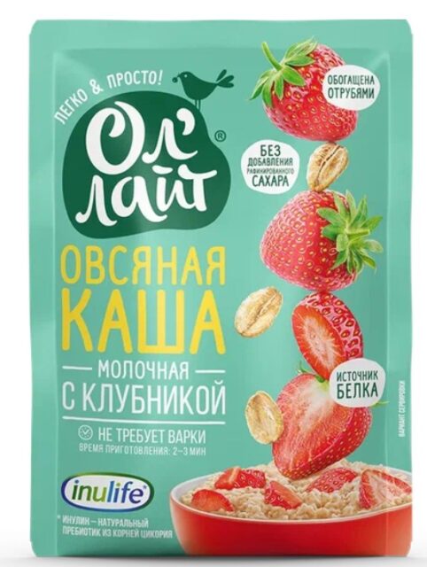 Овсяная молочная каша быстрого приготовления «Ол'лайт®» «С клубникой» 40гр 1кор/1шб/22шт