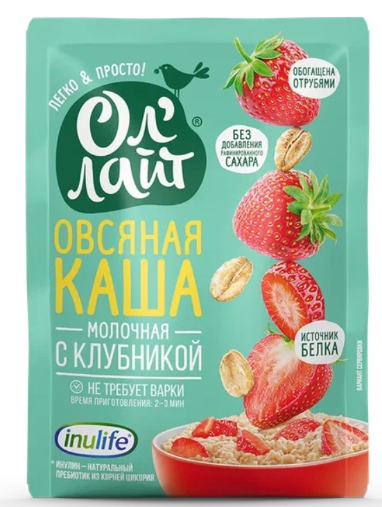Овсяная молочная каша быстрого приготовления «Ол'лайт®» «С клубникой» 40гр 1кор/1шб/22шт