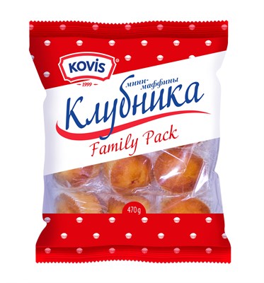 Изделия хлебобул сдобные "Мини-маффины" под товарным знаком "KOVIS" с фруктово-ягодной начинкой клубника 470г * 6шт