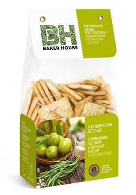 Итальянские хлебцы BAKER HOUSE с розмарином, чесноком, оливковым маслом и морской солью 250гр*7шт