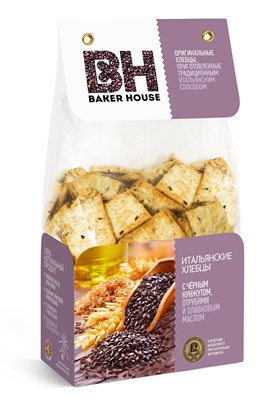 Итальянские хлебцы BAKER HOUSE с черным кунжутом, отрубями и оливк маслом 250гр*7шт