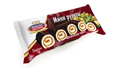 Мини-рулеты бисквит "Мастер Десерта" с кремовой начинкой шоколадно-ореховой 175г*15шт