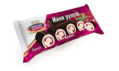Мини-рулеты бисквит "Мастер Десерта" с кремом и фруктово-ягодной начинкой вишня 175г*15шт