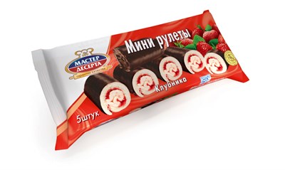 Мини-рулеты бисквит "Мастер Десерта" с кремом и фруктово-ягодной начинкой клубника 175г*15шт