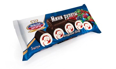 Мини-рулеты бисквит "Мастер Десерта" с кремом и фруктово-ягодной начинкой ягодный сбор 175г*15шт