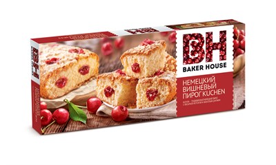 Пирог бисквитный "KUCHEN" вишнёвый под товарным знаком "Baker House" 350г*8шт
