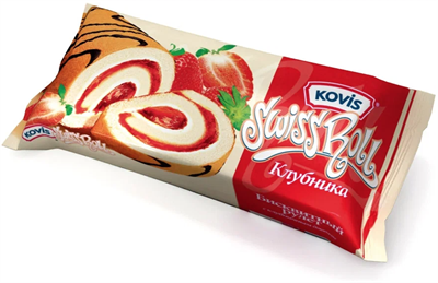 Рулет бисквит "Kovis" с кремом и фруктово-ягодной начинкой клубника 175г*15шт