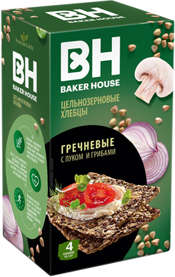 Хлебцы цельнозерновые "Скандинавские" гречневые с луком и грибами под тов знаком "Baker House" 180г*8шт
