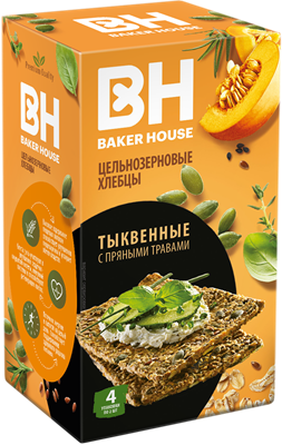 Хлебцы цельнозерновые "Скандинавские" тыквенные с пряными травами под тов знаком "Baker House" 180г*8шт