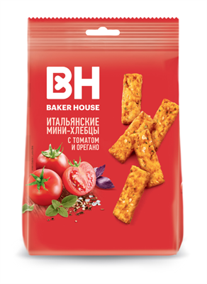 Итальянские мини-хлебцы BAKER HOUSE с томатом, орегано, оливк маслом и морск солью 110гр*12шт