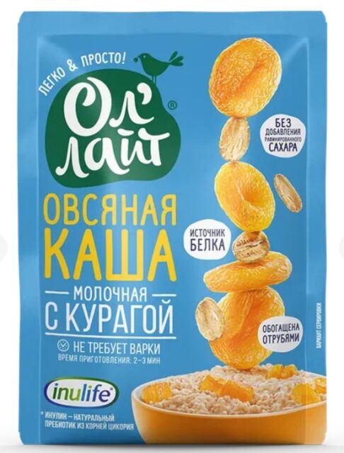 Овсяная молочная каша быстрого приготовления «Ол'лайт®» «С курагой» 40гр 1кор/1шб/22шт