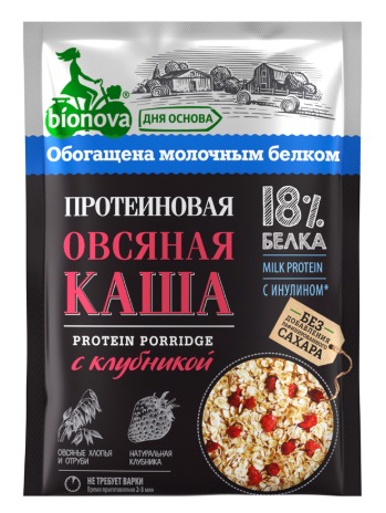 Протеиновая каша быстрого приготовления «Bionova®» «Овсяная с клубникой» 40гр 1кор/1шб/14шт