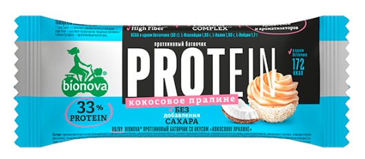 Батончик протеиновый т.з. "Bionova" Кокосовое пралине, 50 г 1кор/4шб/20шт
