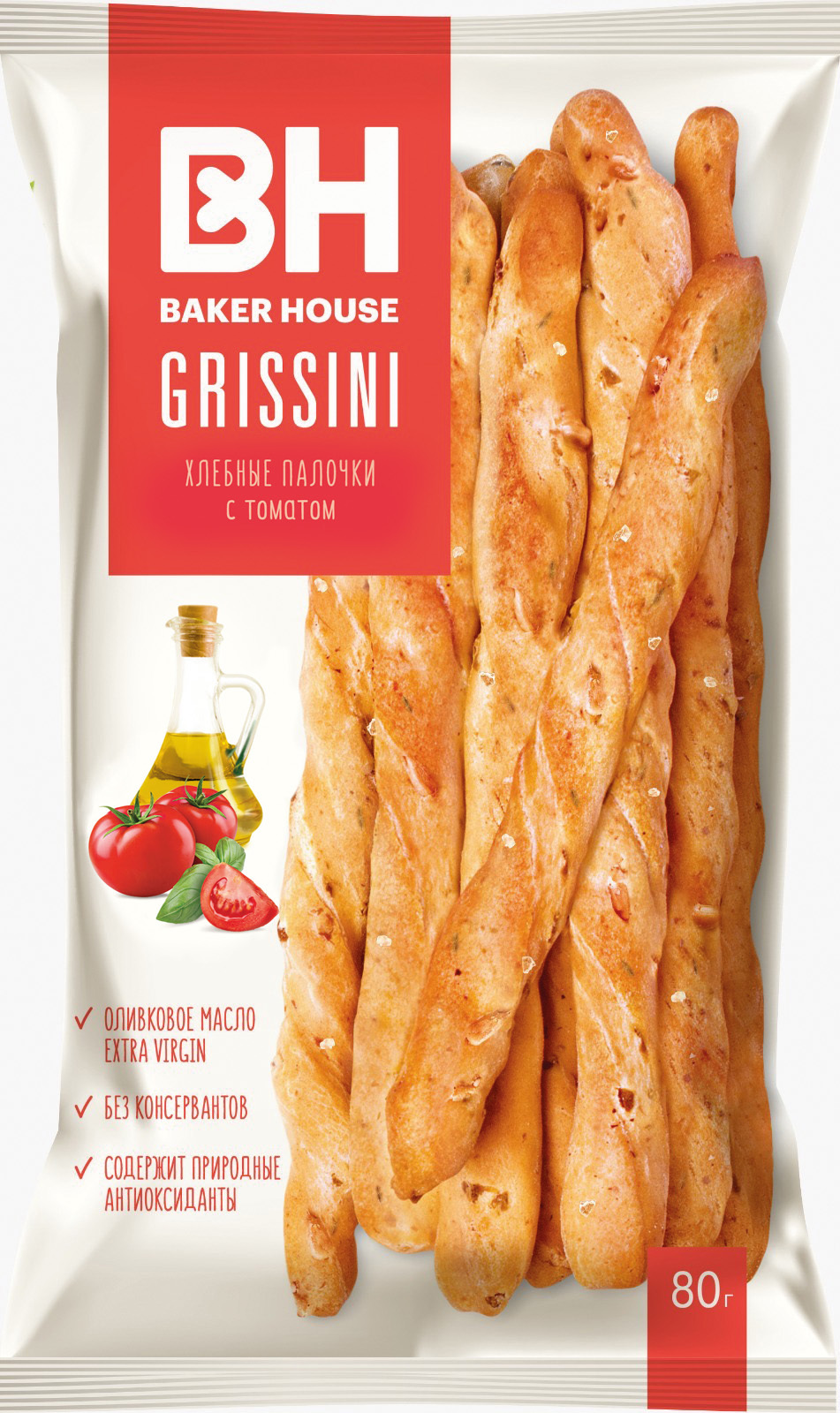 Хлебные палочки "GRISSINI" с томатом под тов знаком "Baker House" 80г*15шт