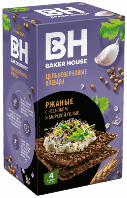 Хлебцы цельнозерновые "Скандинавские" ржаные с чесноком под тов знаком "Baker House" 180г*8шт