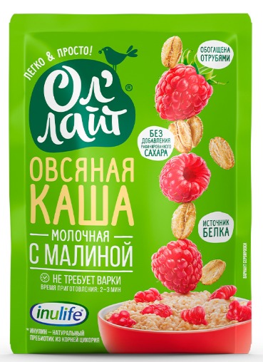 Овсяная молочная каша быстрого приготовления «Ол'лайт®» «С малиной» 40гр 1кор/1шб/22шт
