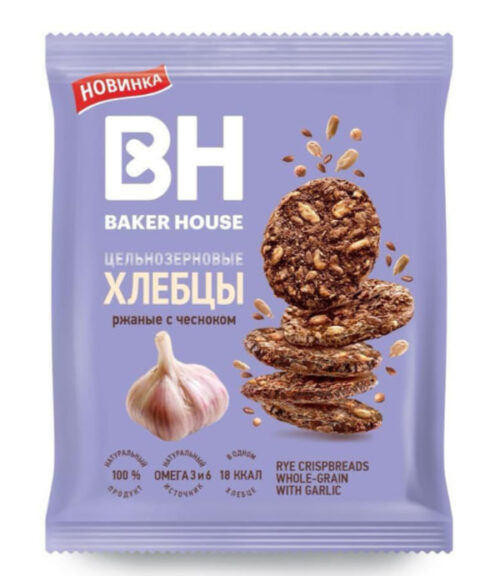Хлебцы цельнозерновые ржаные с чесноком под тов знаком "Baker House" 50г*10шт