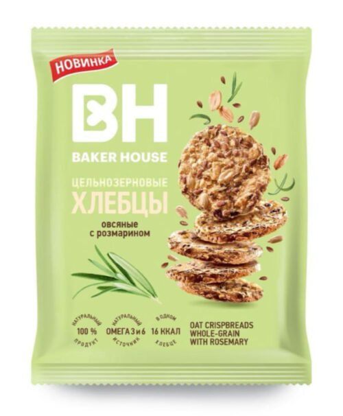 Хлебцы цельнозерновые овсяные с розмарином под тов знаком "Baker House" 50г*10шт