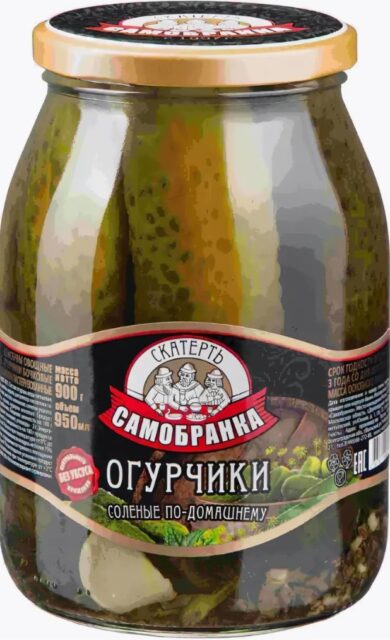 Огурчики "СКАТЕРТЬ-САМОБРАНКА" соленые по-домашнему с/б 950мл 1кор/6шт