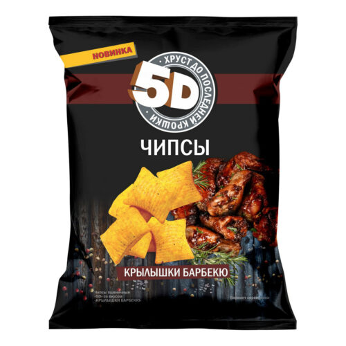 Чипсы пшеничные "5D" 90г со вкусом крылышки барбекю 1кор/28шт