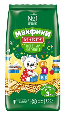 Изделия макаронные Макфики: ВЕСЕЛЫЙ АЛФАВИТ А в/с 0,3x16 (детские) (АНСЕЛЬМО, пл, "MAKFA")
