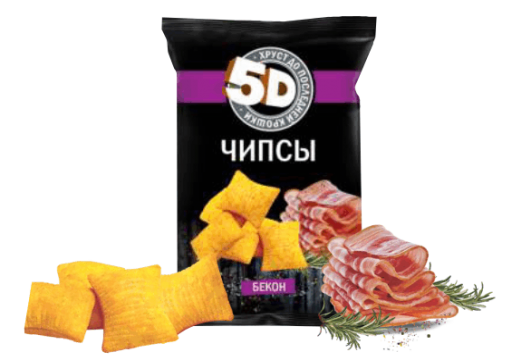 Чипсы пшеничные "5D" 200гр со вкусом бекон 1кор/16шт