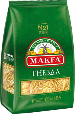 Изделия макаронные ТАЛЬЯТЕЛЛЕ (Лапша длинная, гнезда) А в/с 0,45x12 (ПАВАН, пл, "MAKFA")