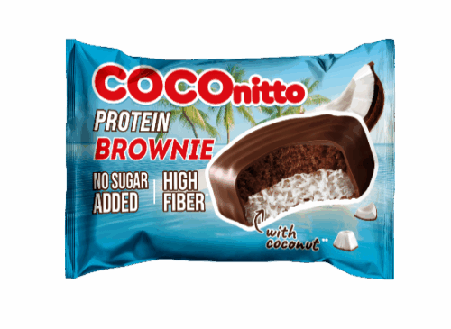 Печенье протеиновое глазир. «COCOnitto» BROWNIE с кокосом без сахара 50г 48 шт (4шб*12шт)