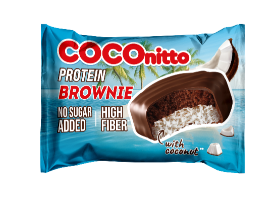 Печенье протеиновое глазир. «COCOnitto» BROWNIE с кокосом без сахара 50г 48 шт (4шб*12шт)