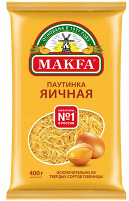 Изделия макаронные ПАУТИНКА ЯИЧНАЯ А в/с яичные 0,4x10 (брикет) (ПАВАН, пл, "MAKFA")