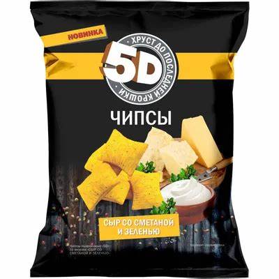 Чипсы пшеничные "5D" 90г со вкусом сыр со сметаной и зеленью 1кор/28шт