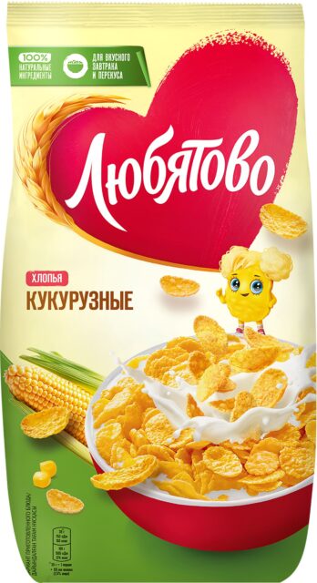 Готов завтр Кукурузные Хлопья Любятово 300 г. 1х12 (П-45 Р-9) Новая Фасовка !!!