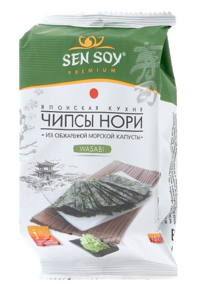 Чипсы Нори из морской капусты 4,5г 1х18 Васаби Сэнсой Премиум (П-114 Р-19) ПРОМО