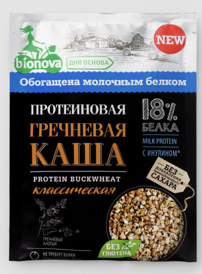Протеиновая каша быстрого приготовления «Bionova®» «Гречневая классическая» 1шб/18шт