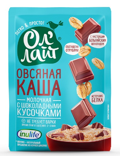 Овсяная молочная каша быстрого приготовления «Ол'лайт®» «С шоколадными кусочками»