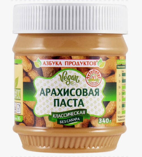 Арах.паста АЗБУКА ПРОДУКТОВ КЛАССИЧЕСКАЯ без сахара 340г/12