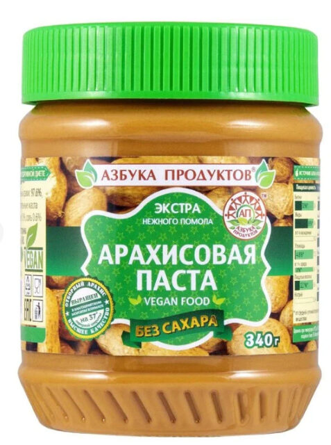 Арах.паста АЗБУКА ПРОДУКТОВ ЭКСТРА без сахара 340г/12