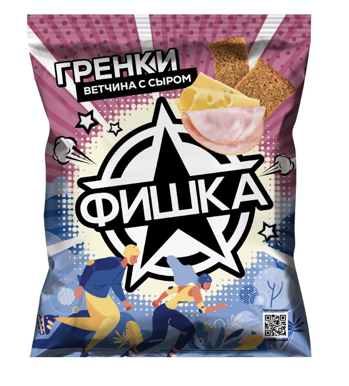 Гренки "Фишка" 60 г со вкусом ветчины с сыром/30