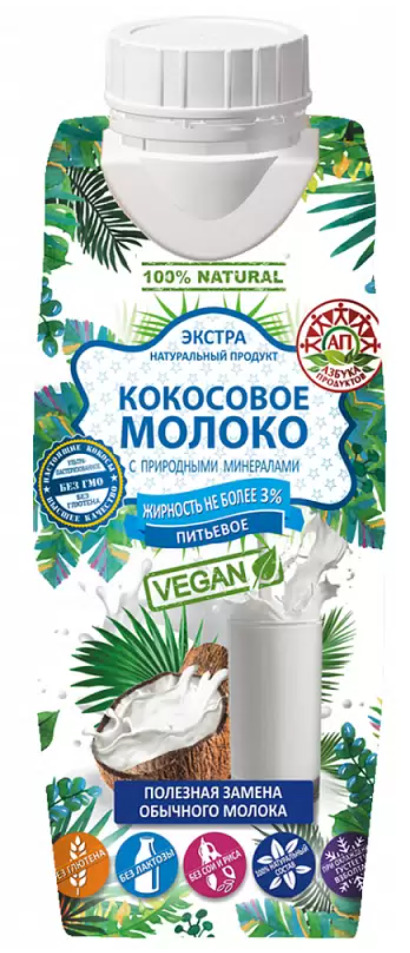 Кокосовое молоко 3% АЗБУКА ПРОДУКТОВ питьевое 330мл/12