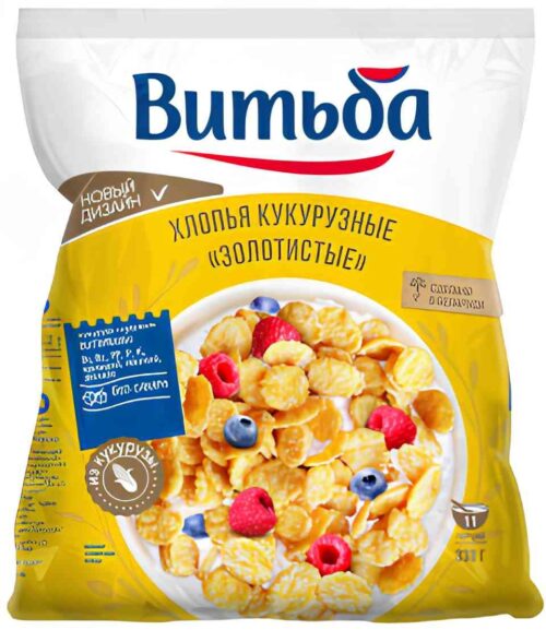 Кукурузные хлопья Витьба золотистые без сахара 330г/20