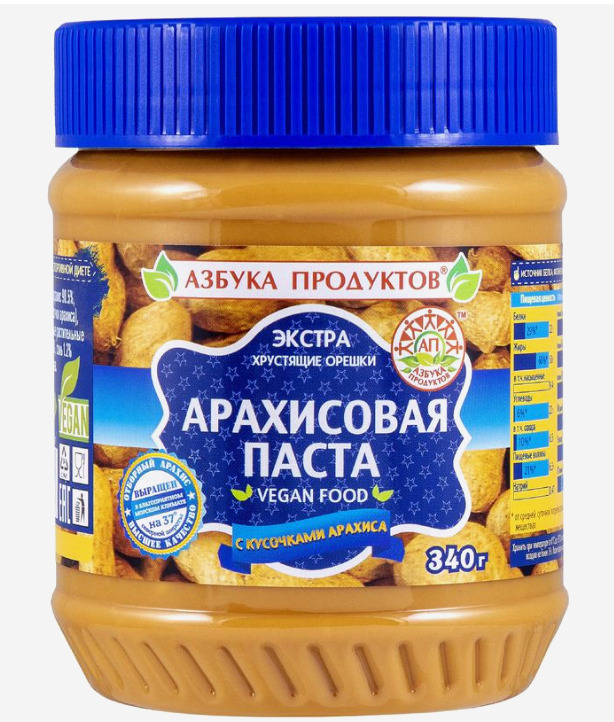 Арах.паста АЗБУКА ПРОДУКТОВ ЭКСТРА с кусочками 340г/12