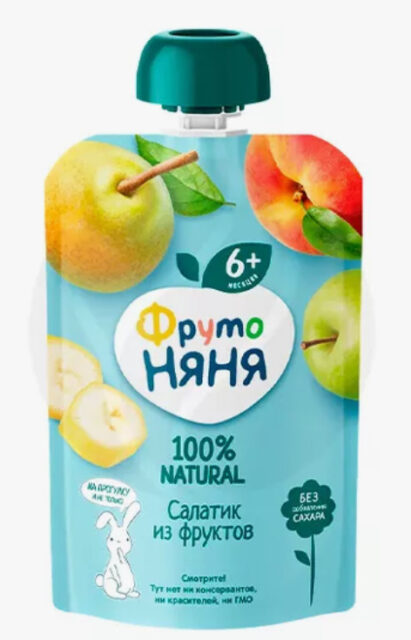 ФрутоНяня Пюре 90г. 1х12 Фруктовое "Салатик из фруктов" (П-225 Р-25) (241)
