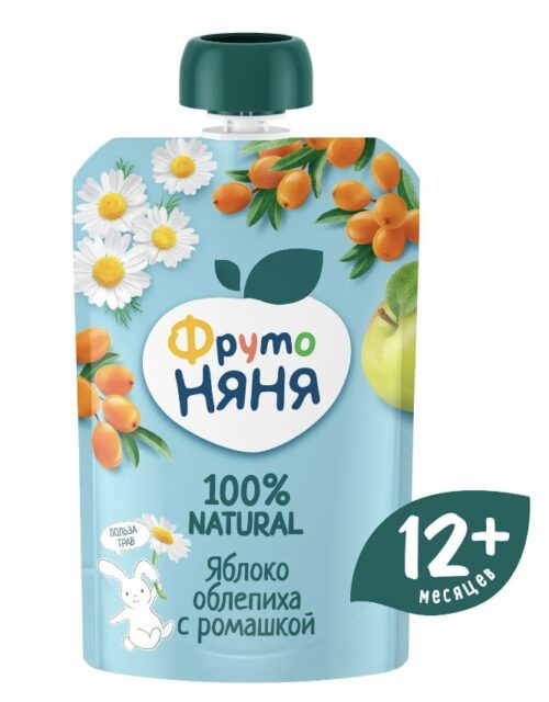 ФрутоНяня Пюре 90г. 1х12 Яблоко, облепиха и ромашка Пауч (П-225 Р-25) (096)
