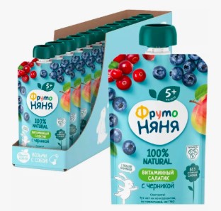 ФрутоНяня Пюре 90г. 1х12 Витаминный салатик с черникой Пауч (П-225 Р-25) (245)