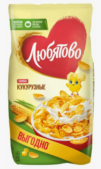 Готов завтр Кукурузные Хлопья Любятово 600 г. 1х7 (П-40 Р-8)