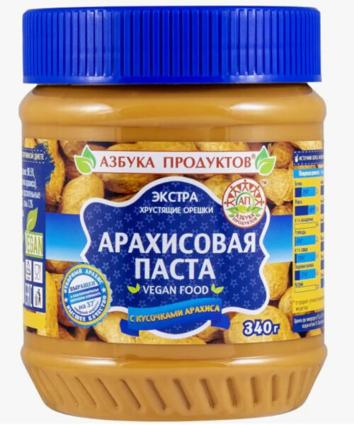 Арах.паста АЗБУКА ПРОДУКТОВ КЛАССИЧЕСКАЯ с кусочками 340г/12