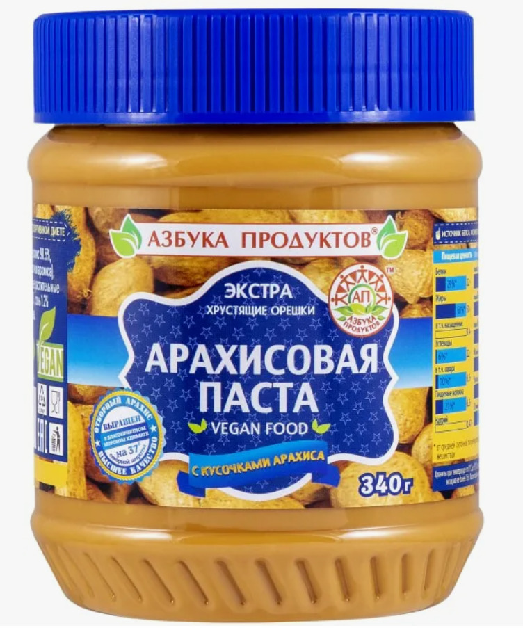 Арах.паста АЗБУКА ПРОДУКТОВ КЛАССИЧЕСКАЯ с кусочками 340г/12